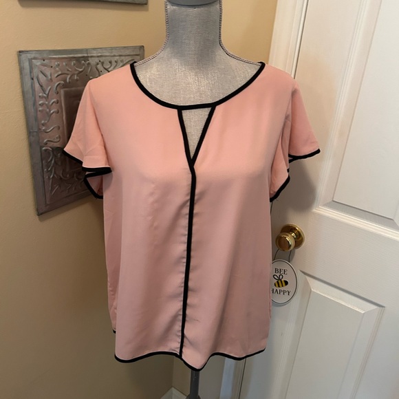 SHEIN Orange and Pink Asymmetrical Cap Sleeve Blouse - Picture 1 of 3
